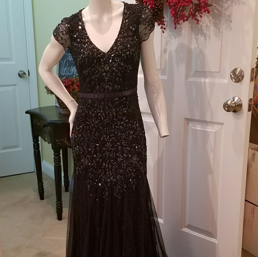 Navy Beaded Adrianna Papell Gown